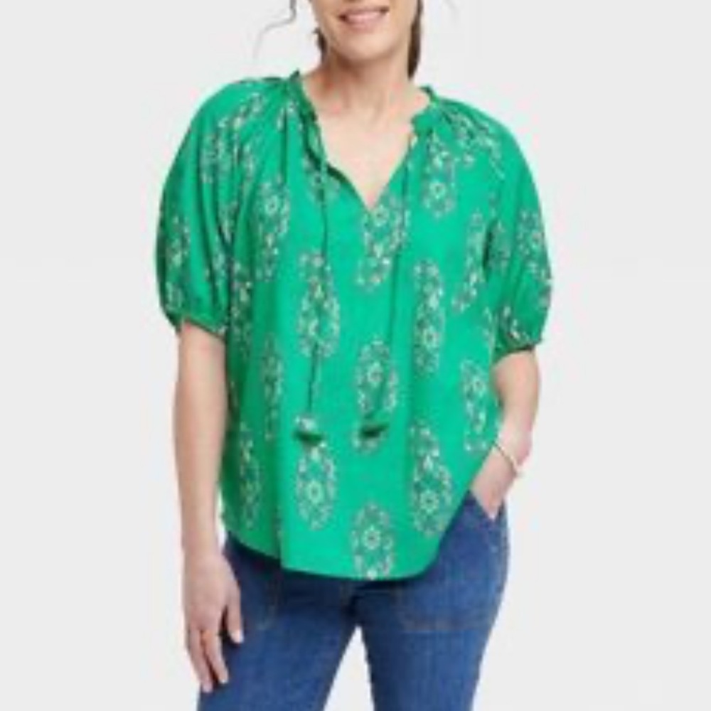Knox Rose Green Floral Tie Front Top
